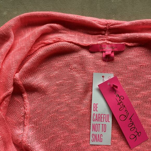 Lilly Pulitzer Faretta Open Knit Cardigan Sweater Small Coral Tassels Resort - Picture 2 of 9